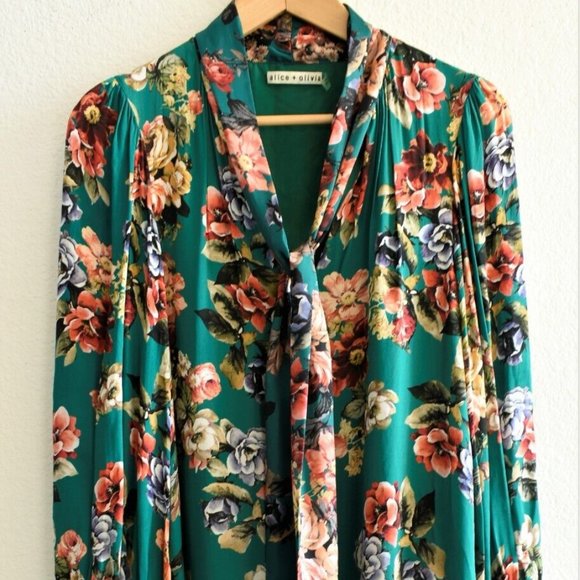 UNWORN Alice + Olivia Floral Green Midi Dress - Picture 5 of 10